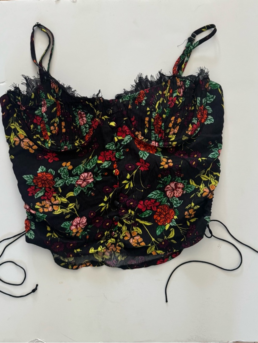 Skylar + Madison Black Floral Corset Top Lace Bustier Cami Boho Festival Size L